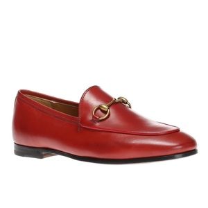Gucci Red Jordaan Horsebit Loafers 37
